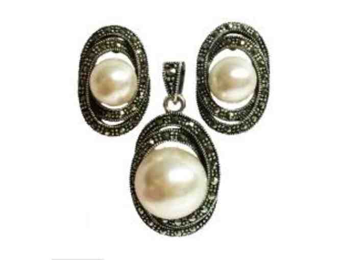 Sterling Silver Marcasite and Pearl Set