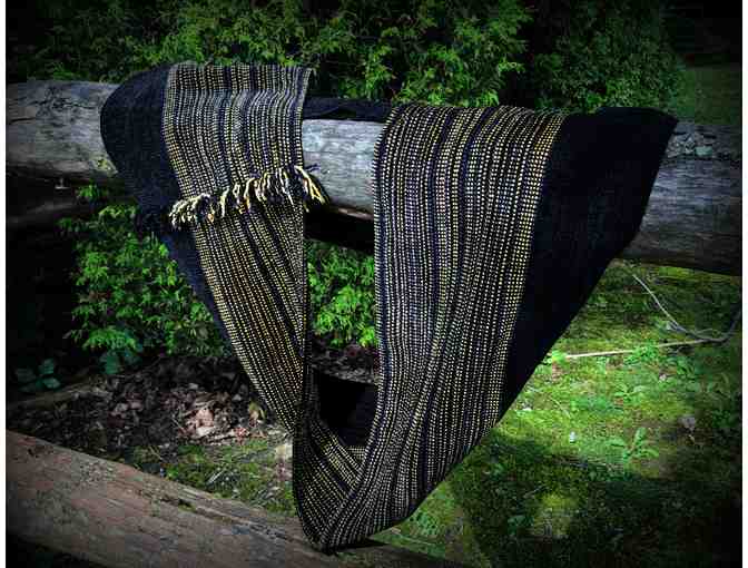 Black and Gold . . . Handwoven Infinity Loop Scarf