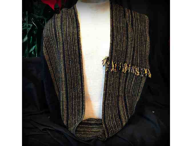 Black and Gold . . . Handwoven Infinity Loop Scarf