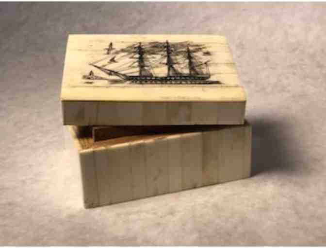 Hand Carved Scrimshaw on Bone Square Box