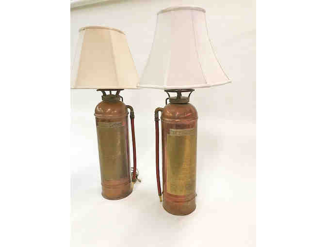Pair of Antique Copper/Brass Fire Extinguisher Lamps