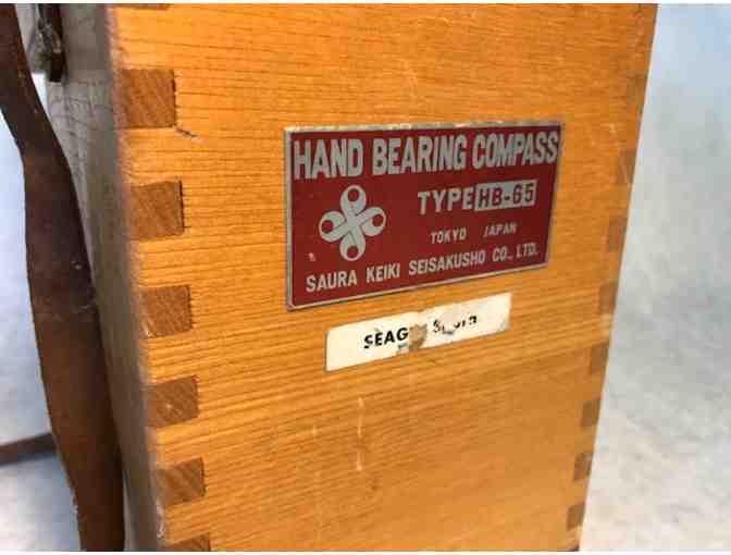 Marine hand bearing compass in wooden box