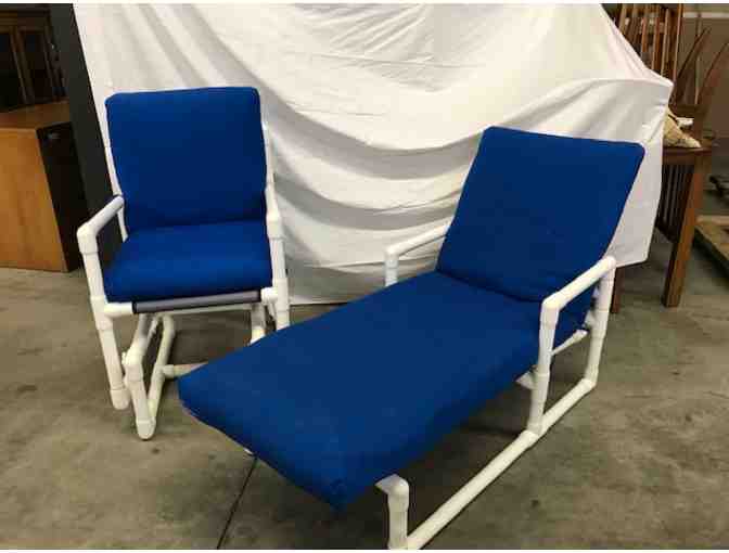 Blue outdoor lounge and glider deck chair