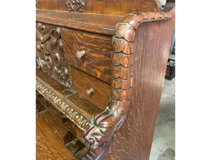 English Oak Gentlemans Ornate Slant Front Desk