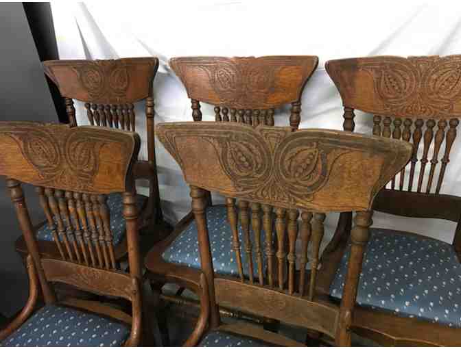 5 Pressed back oak side chairs