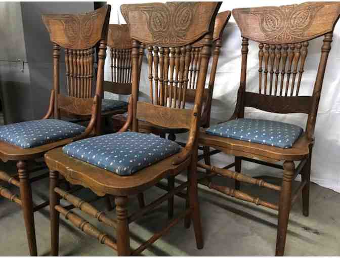 5 Pressed back oak side chairs