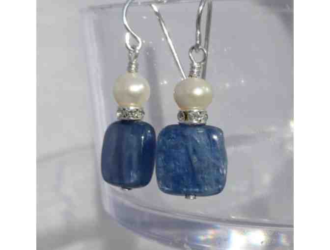 Kyanite and Pearl Square Earrinhgs