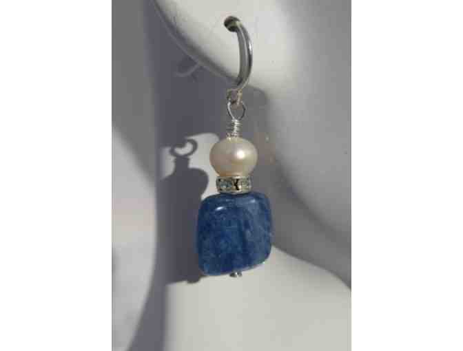Kyanite and Pearl Square Earrinhgs