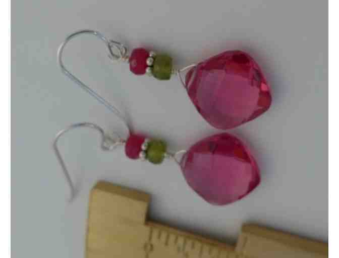 Pink Quartz with ruby and peridot earrings
