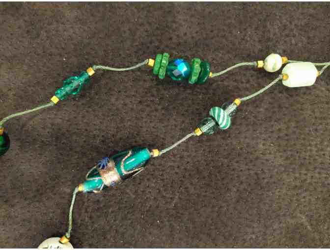Necklace of Green Vintage Beads 48' Long