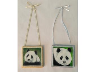 Miniature Panda Portrait Ornament Set