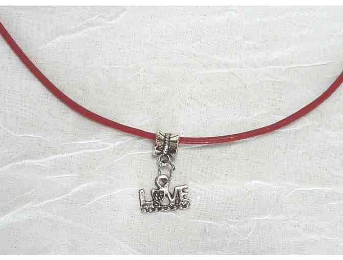 Red Leather Necklace with Silver-Tone Love Charm