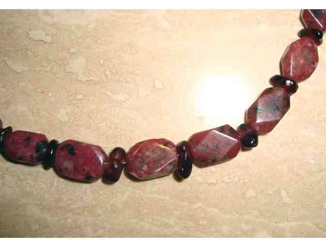 Garnet Red Stone Bead Choker Style Necklace -- Handmade