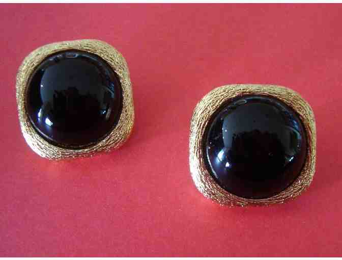 Vintage Black & Gold-Tone Button Earrings