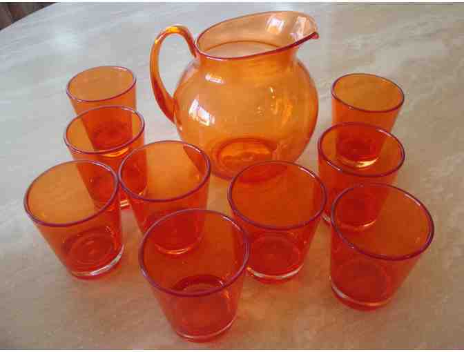 Bright Tangerine Acrylic Pitcher and Glasses Set