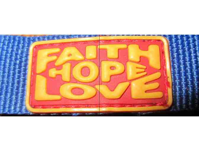 Carabiner Key Ring 'Faith Hope Love'  Red/ Blue