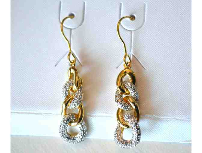 Lovely 18k Gold Plate & Diamond Accent Chain Link Earrings