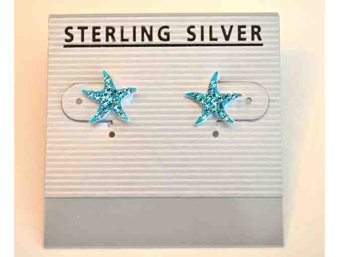 Sterling Silver Starfish Earrings With Blue Crystal Accents