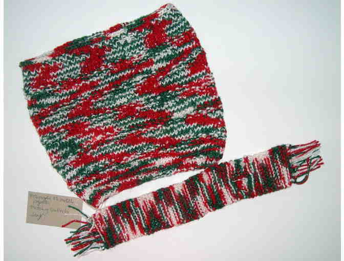 Christmas Colors Cowl & Dog Scarf Set -- Hand Knit