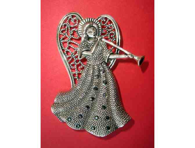 Vintage Silver-Tone Angel Blowing a Horn Pin