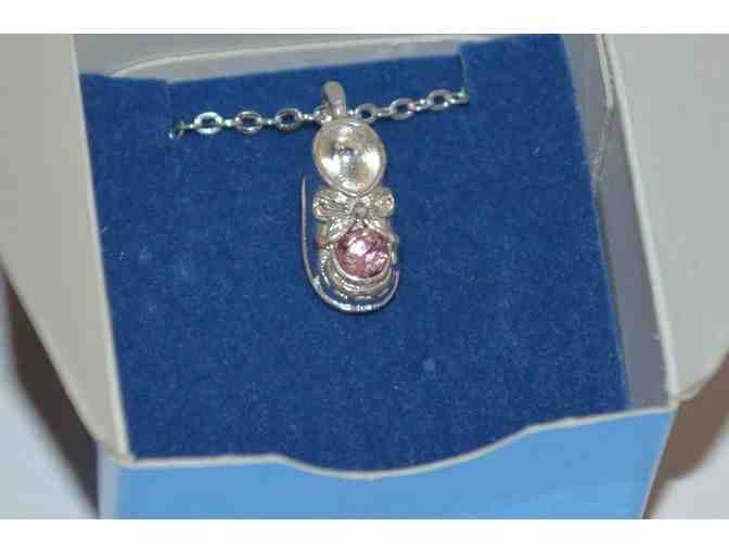 Pink Rhinestone Silver-Tone Baby Bootie Necklace by AVON -- New