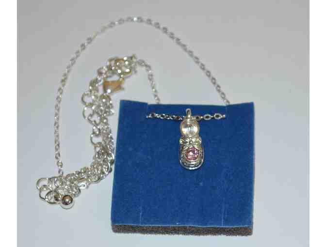 Pink Rhinestone Silver-Tone Baby Bootie Necklace by AVON -- New