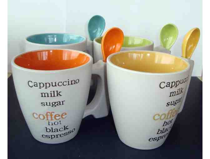 Set of 4 Mugs with Matching Spoons -- New