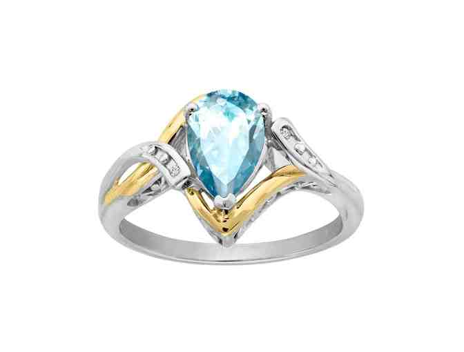 Gorgeous  Pear-Cut Aquamarine with Diamond Accents Ring -- 10K Gold & Sterling -- Size 7