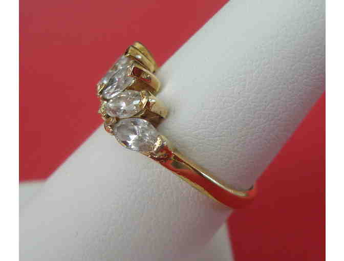 Gold-Plate Ring with 6 Marquis Cut Clear Crystals -- Size 7 -- Vintage
