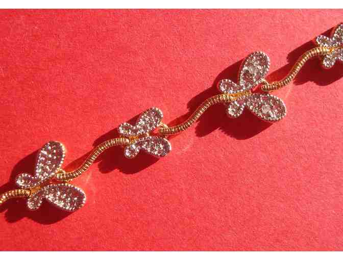 Diamond Accented Gold Over Silver Butterfly Bracelet--18K