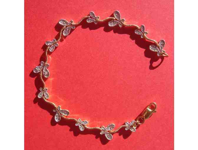 Diamond Accented Gold Over Silver Butterfly Bracelet--18K