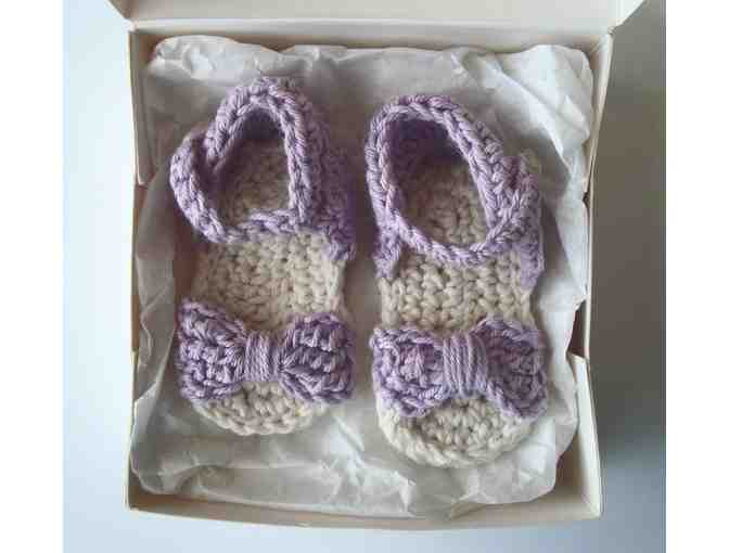 Hand-Crocheted Lavender & White Baby Sandals -- New