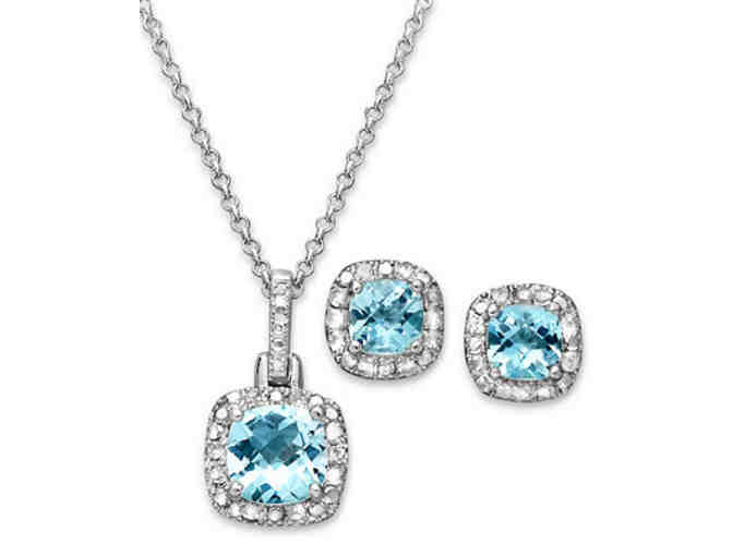 Diamond Accented Blue Topaz Pendant Necklace & Earrings Set -- New