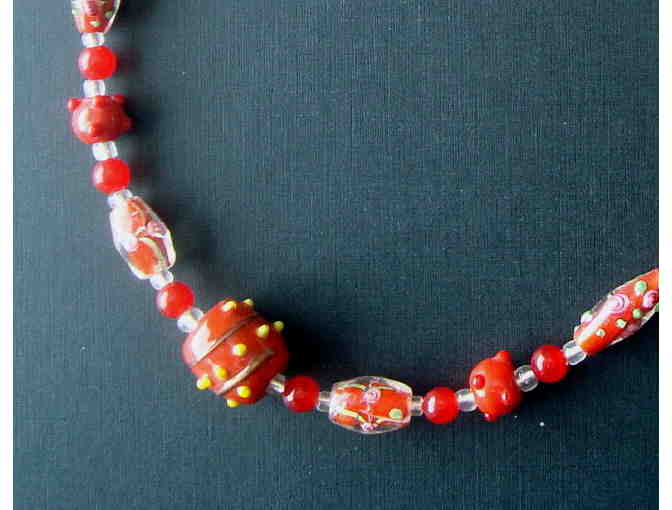 Handmade Red Lampwork Beads Necklace -- New