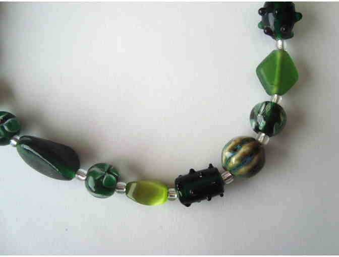 Handmade Green Lampwork Beads Necklace -- New