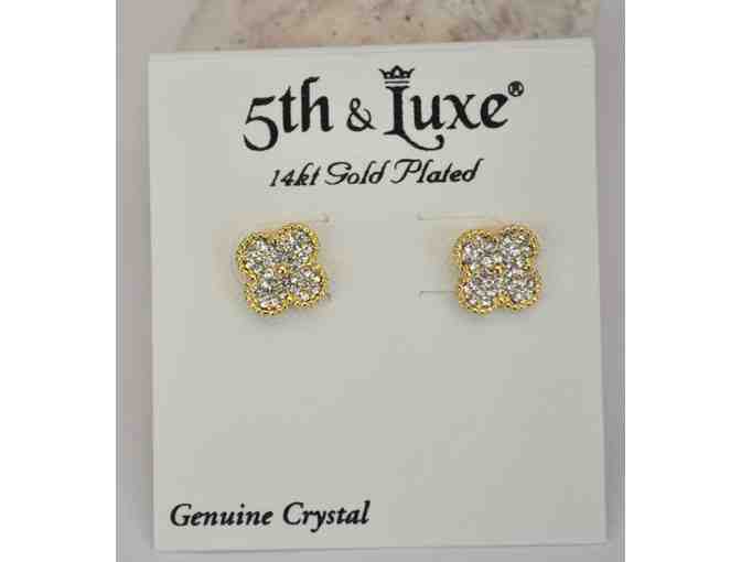 Genuine Clear Crystals in 14kt Gold Plate Clover Stud Earrings -- New