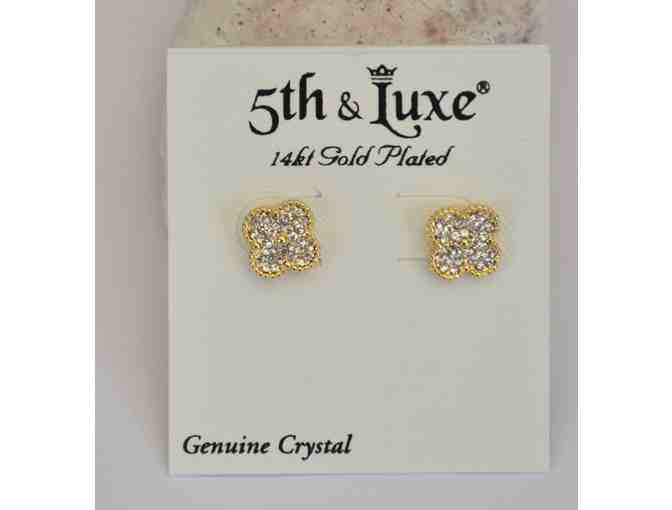 Genuine Clear Crystals in 14kt Gold Plate Clover Stud Earrings -- New