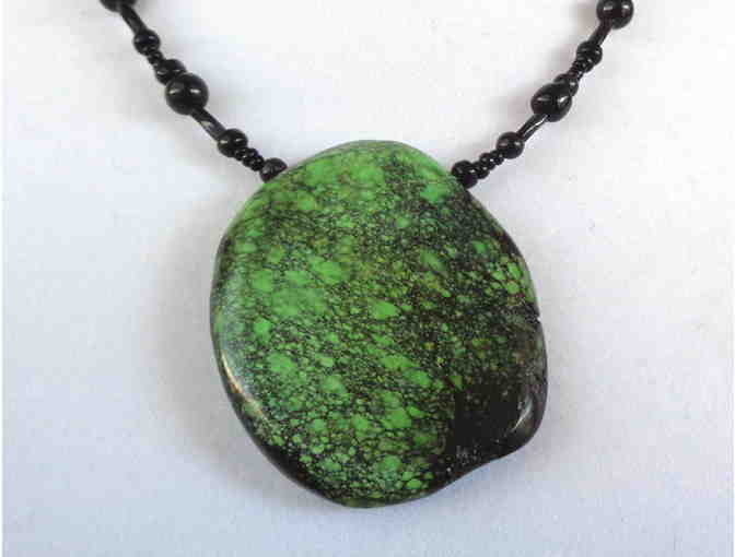 Hand-Crafted Green & Black Speckled Pendant Necklace -- New