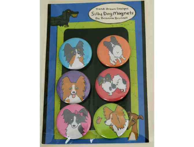 Set of Six Papillon Silly Dog Magnets -- New