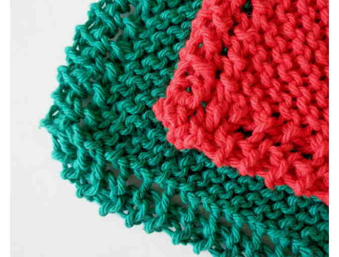 Hand-Knit Christmas Dishcloth Set of 2 -- New