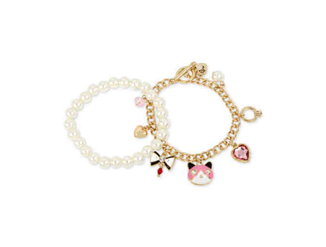 Set of Cat Themed Charm Bracelet and An Imitation Pearl Bracelet -- New