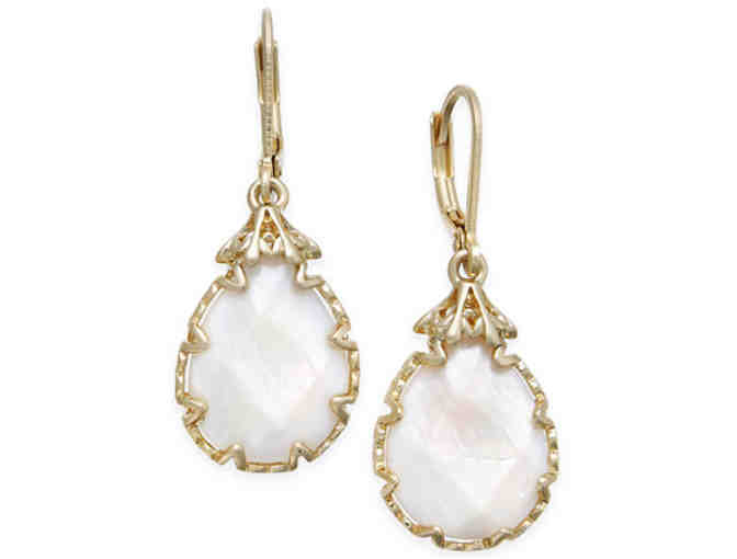 Gold-Tone White Stone Drop Earrings -- New