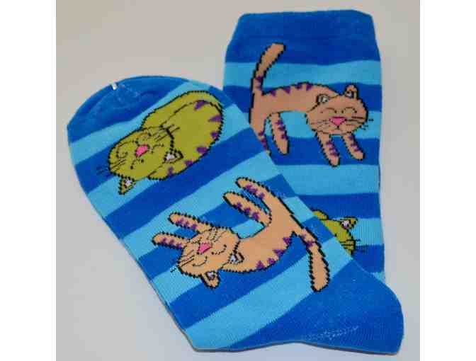 Blue Striped Cat Socks -- New