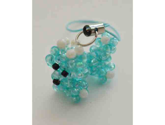 Small Turquoise & White Beaded Dog Ornament/Charm -- New