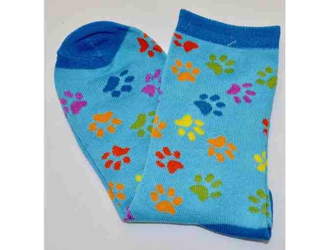 Colorful Pawprints on Two-Toned Blue Socks -- Size 9-11 -- New