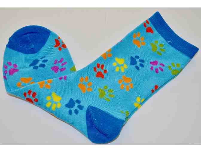 Colorful Pawprints on Two-Toned Blue Socks -- Size 9-11 -- New