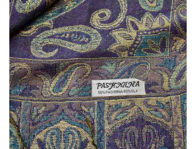 Purple & Teal Paisley Patterned PASHMINA & Silk Scarf -- New