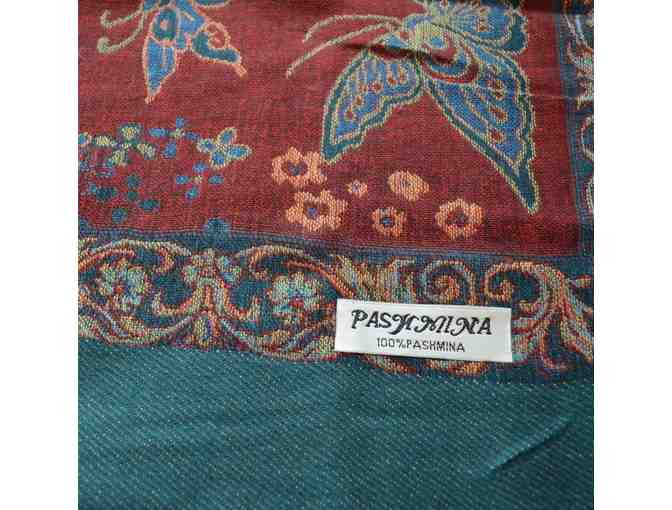 Teal and Wine Butterfly Design PASHMINA Scarf -- New