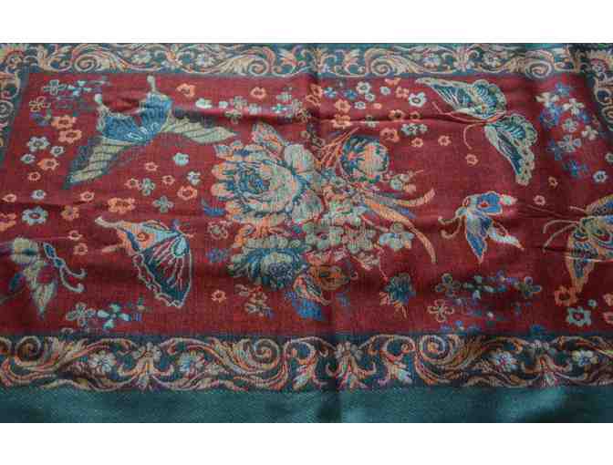Teal and Wine Butterfly Design PASHMINA Scarf -- New