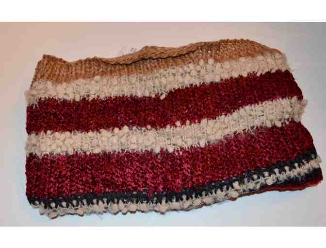 Collection 18 Popcorn Double Burgundy and Tan Stripe Loop Scarf -- New
